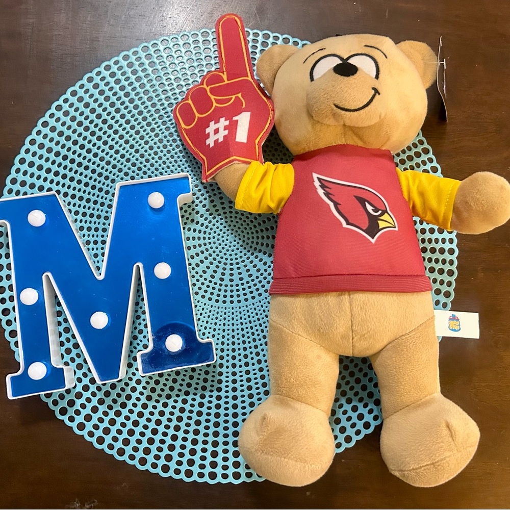 12-14" Plush Bear with Arizona Cardinal Team Logo & #1 "Foam"finger (it's felt)